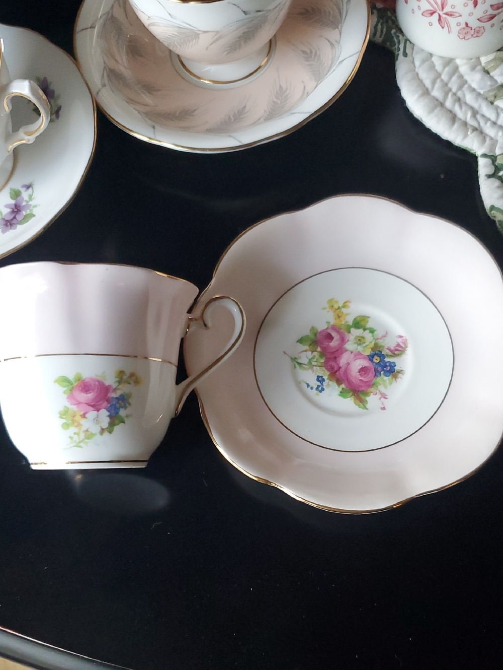 Longton Teacup And Saucer.pink And White